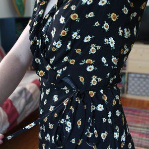 Retro Inspired Sunflower Wrap Dress